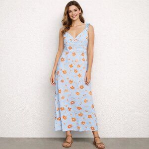 ZARA's long-style printed blue and orange dress